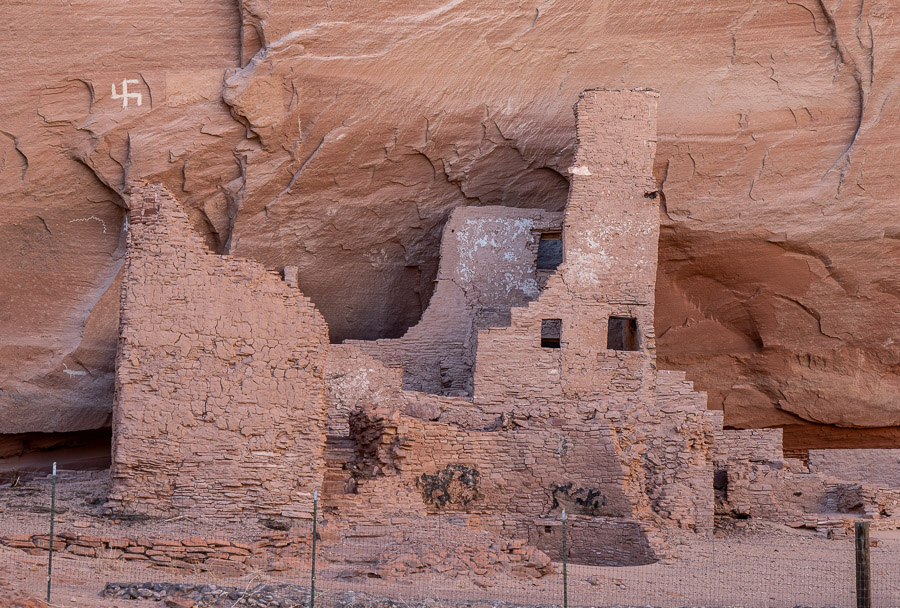 Antelope House in Canyon de Chelly - pictograph is 4-directional balance, not swastika